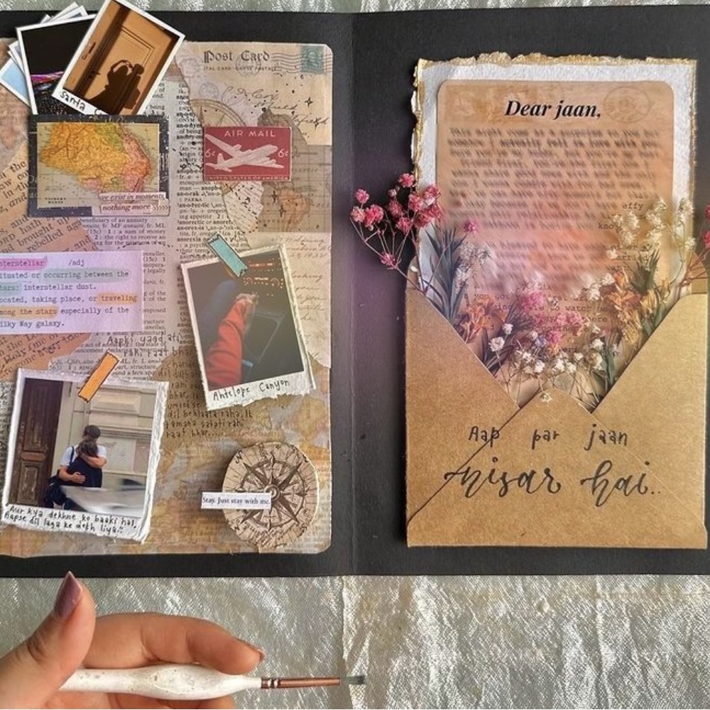 Handcrafted Floral Art Collage in Gold and Black